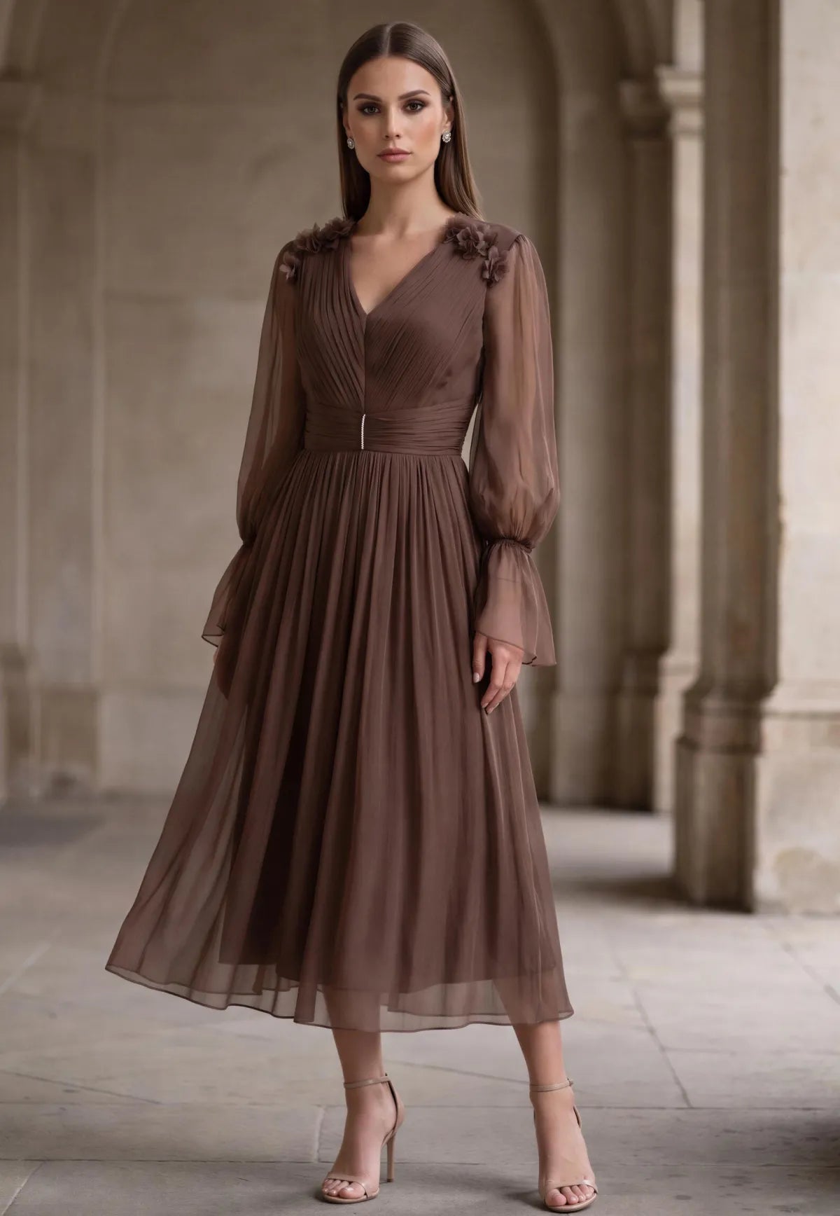 Rochie Amaris maro din matase naturala - Leonard Collection