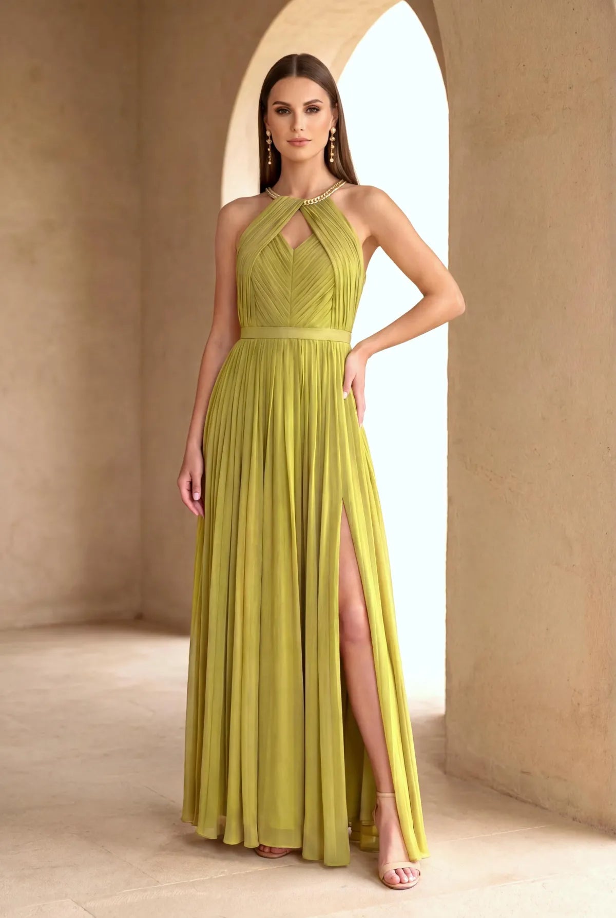 Rochie Nicolette verde crud - vedere laterala