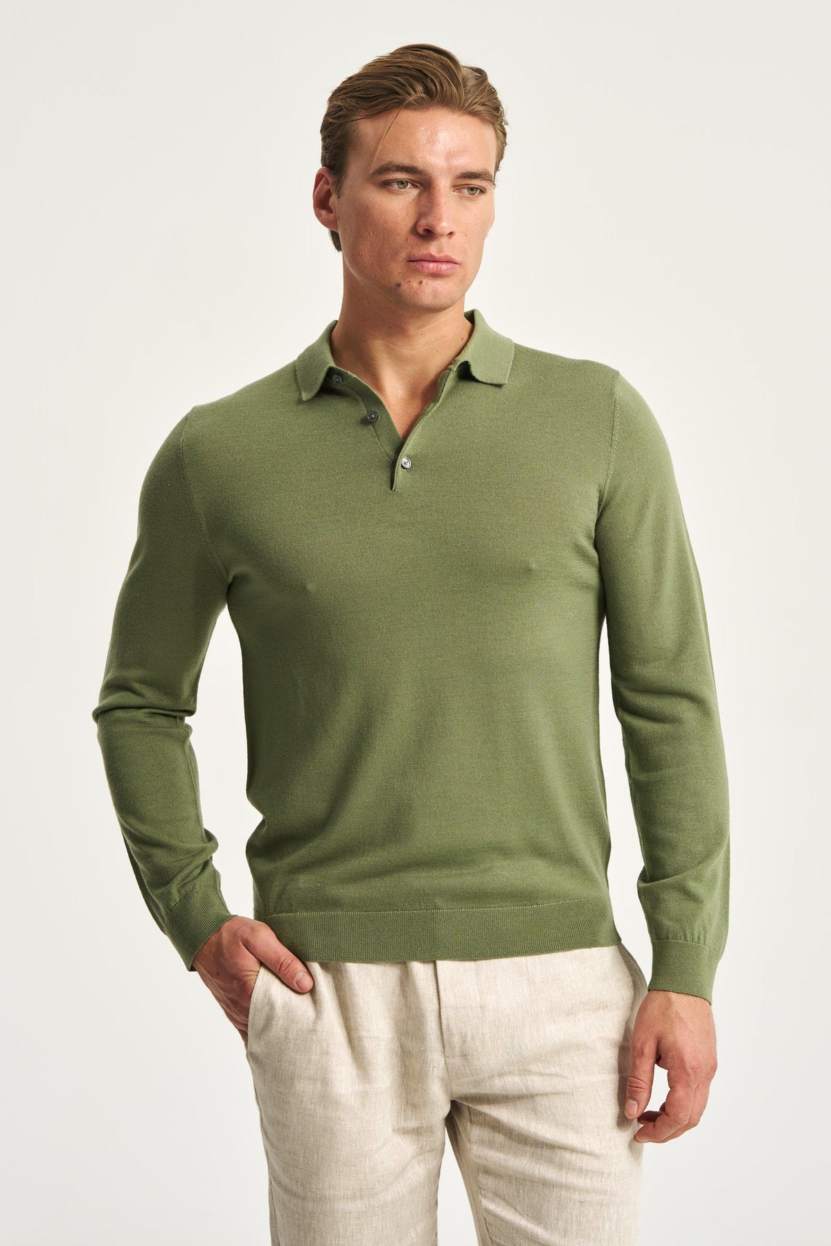 Polo Monaco verde din lână merinos