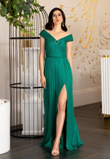 Rochie din matase verde Clarisa - Leonard Collection