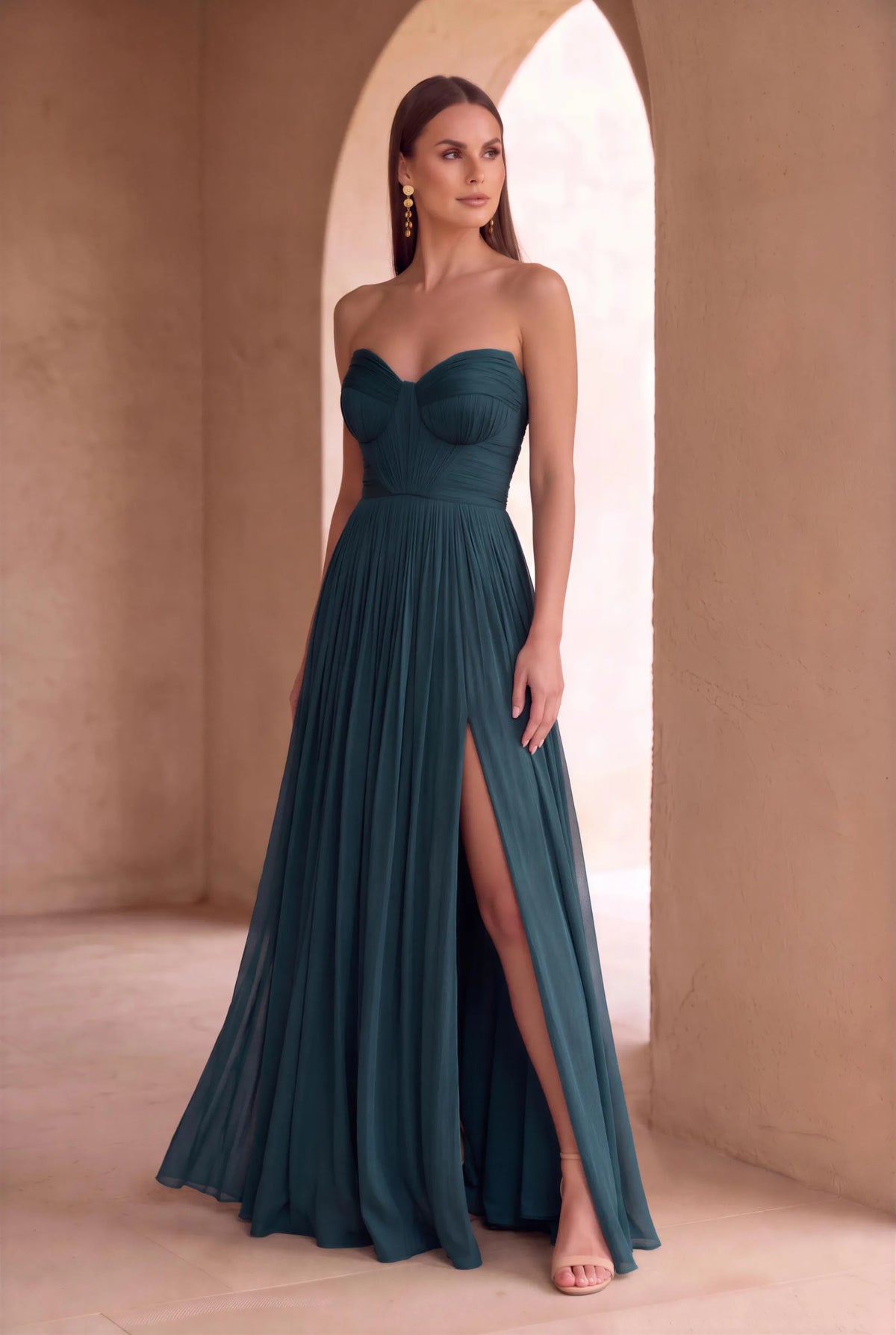 Rochie lungă verde din voal peliculizat - Leonard Collection