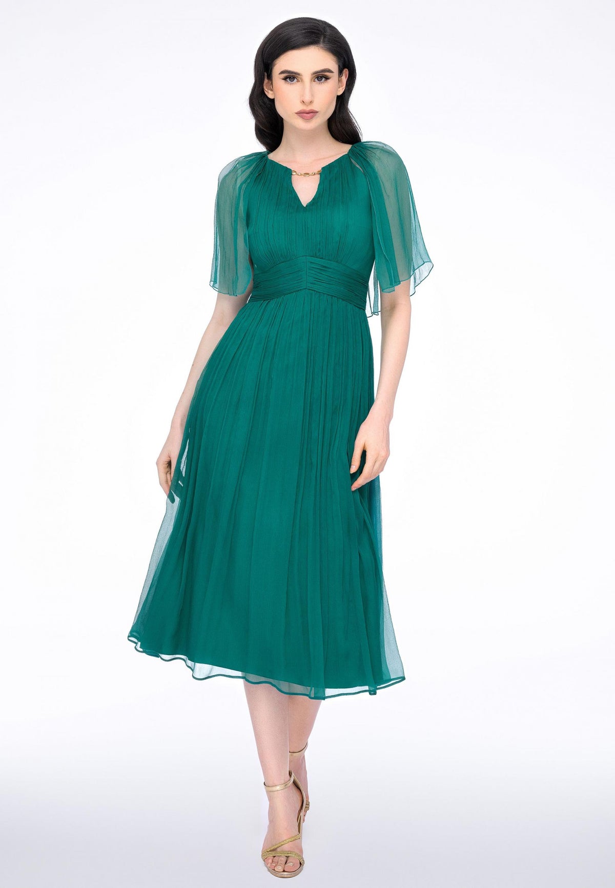 Rochie Anais verde din matase naturala