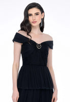 Rochie Jade neagră - detaliu bust fronsat