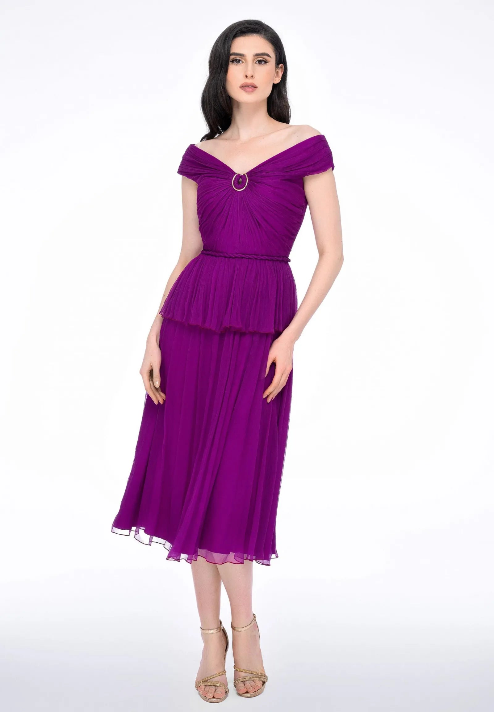 Rochie Jade magenta din mătase naturală - Leonard Collection