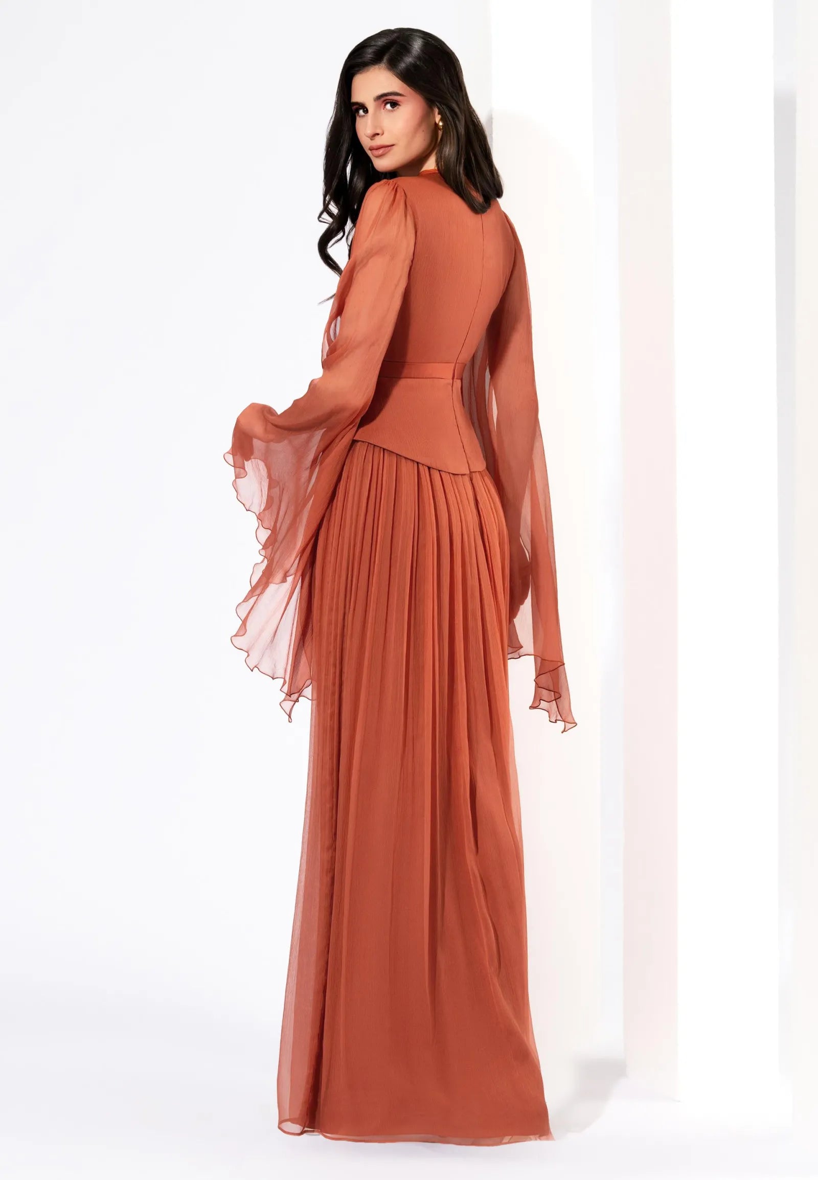 Rochie Kasia cupru - vedere din spate