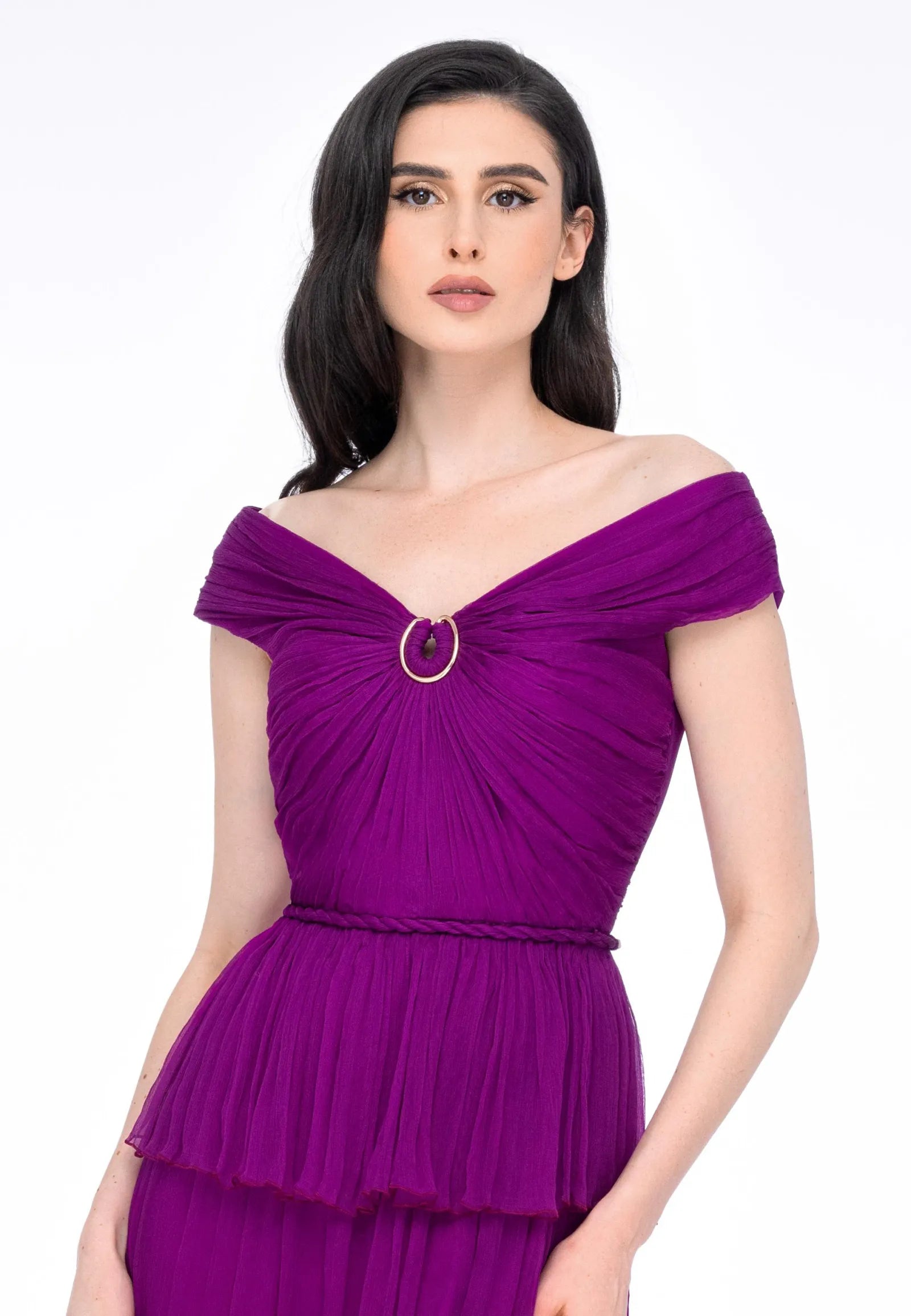 Rochie Jade magenta - detaliu bust fronsat