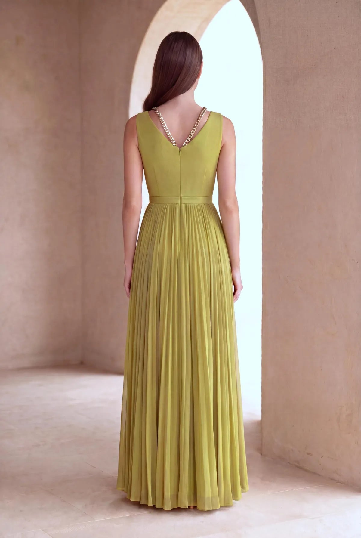 Rochie Nicolette verde crud - detaliu decolteu