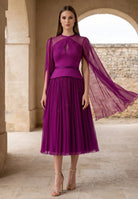 Rochie Kasia midi magenta din mătase naturală - Leonard Collection