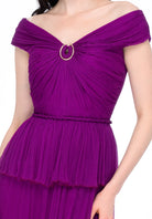 Rochie Jade magenta - detaliu talie și volan