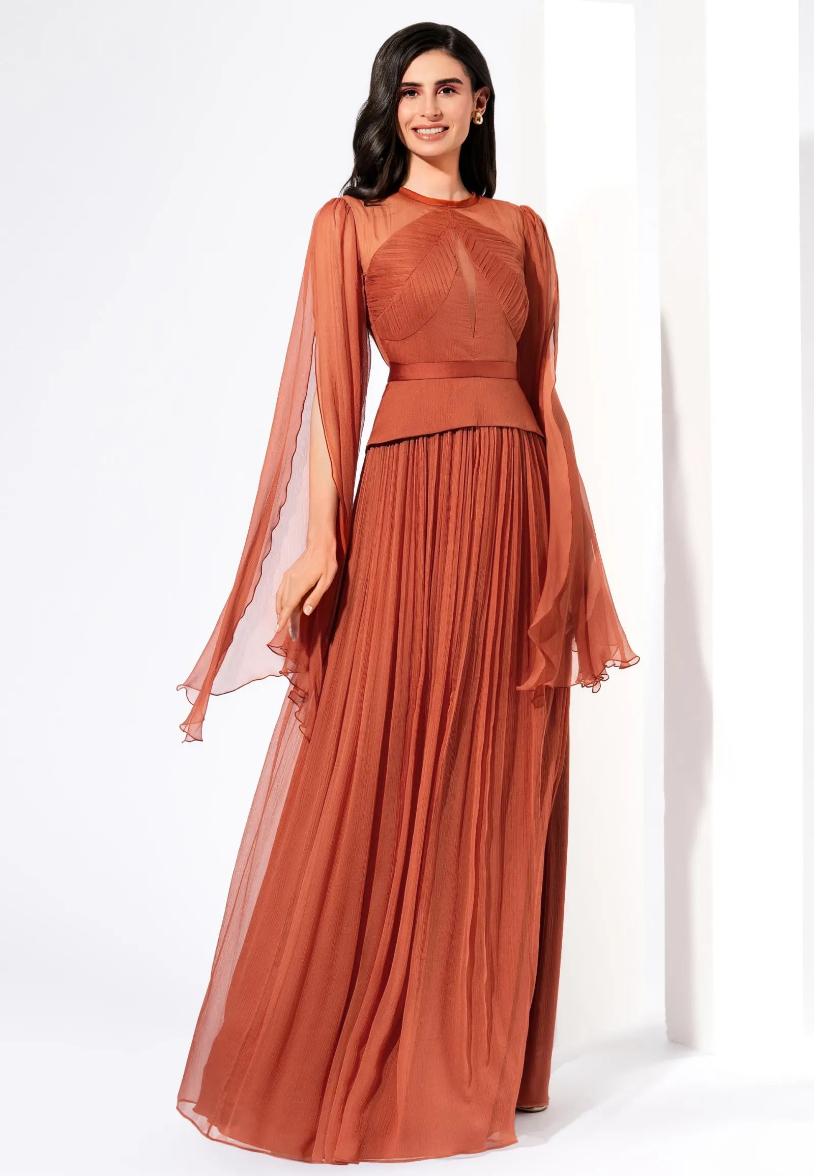 Rochie Kasia cupru din mătase naturală - Leonard Collection