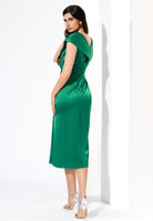 Rochie midi verde din satin - spate