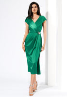 Rochie midi verde din satin - Leonard Collection