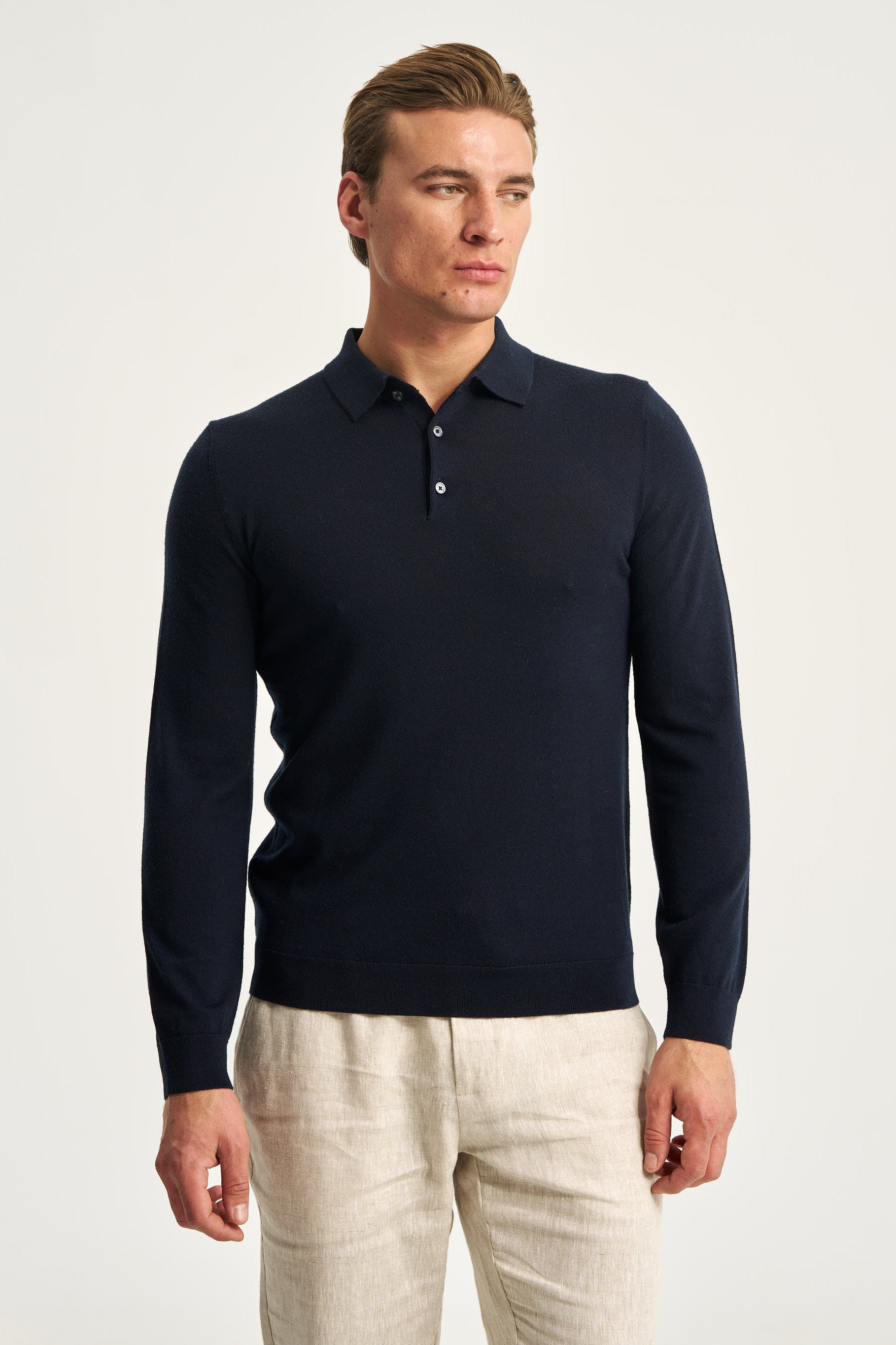 Polo Monaco bleumarin din lână merinos