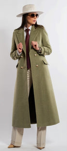 Palton lung verde oliv Napoleon - fata