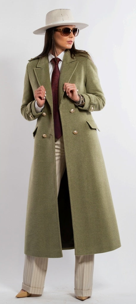 Palton lung verde oliv Napoleon - fata
